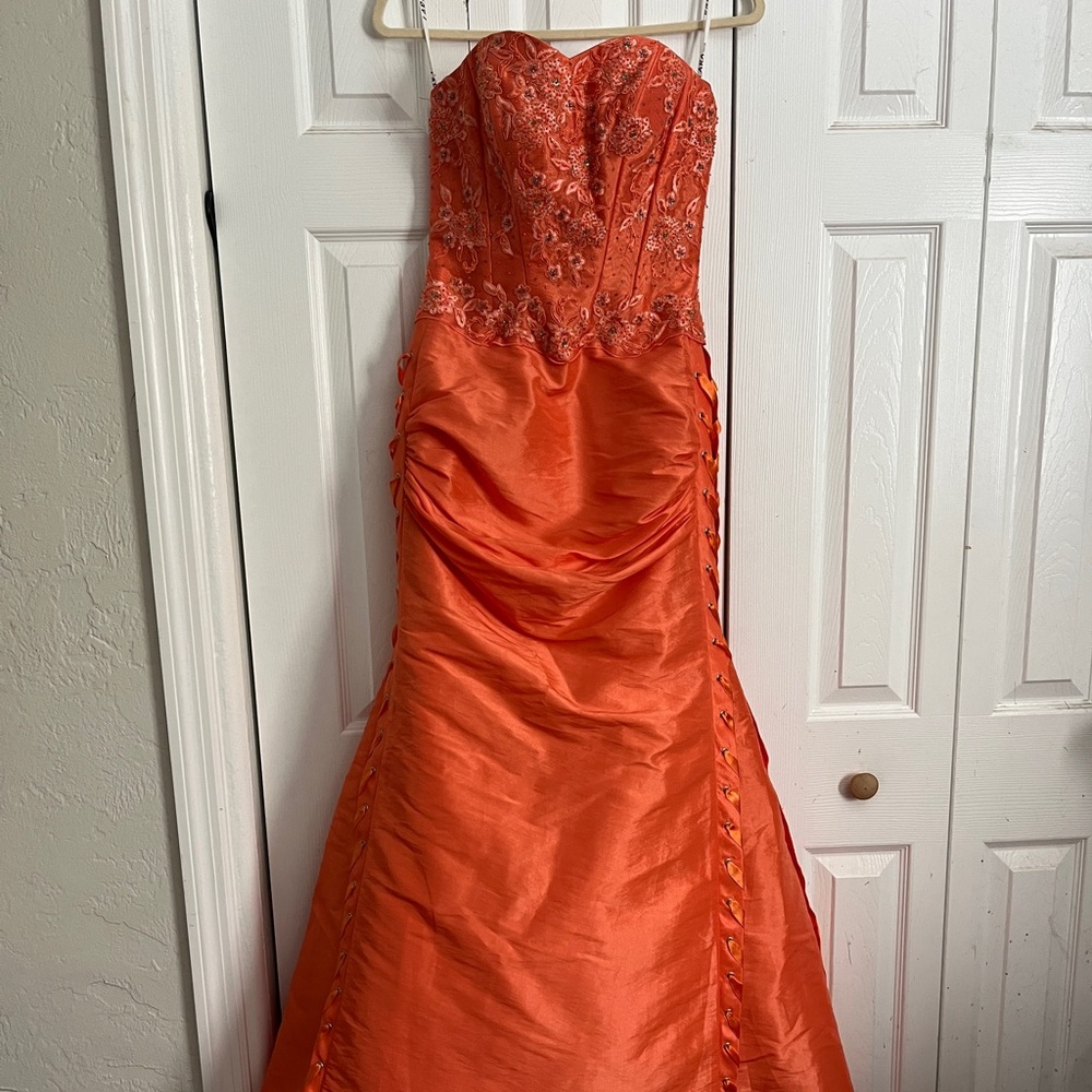 Vintage Orange Strapless Gown